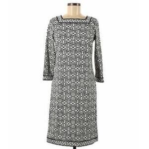 Talbots Petites Black/White Geometric Print Shift Dress Size LP